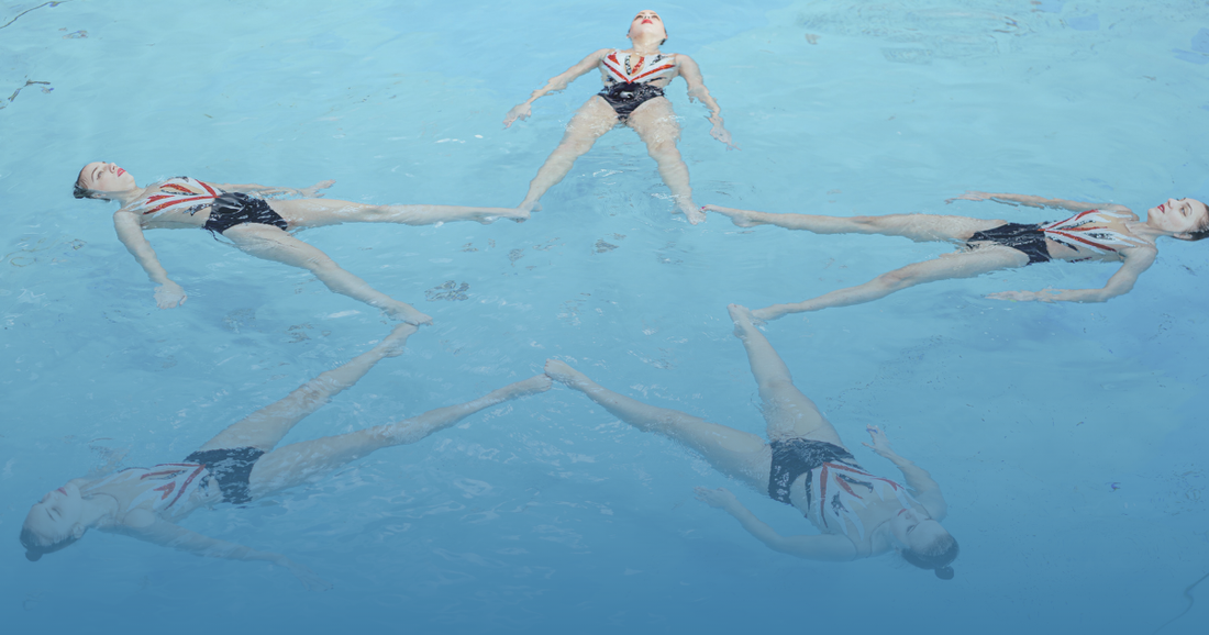 Synchronized swimmers forming a star shape, symbolizing alignment and teamwork in training strategies