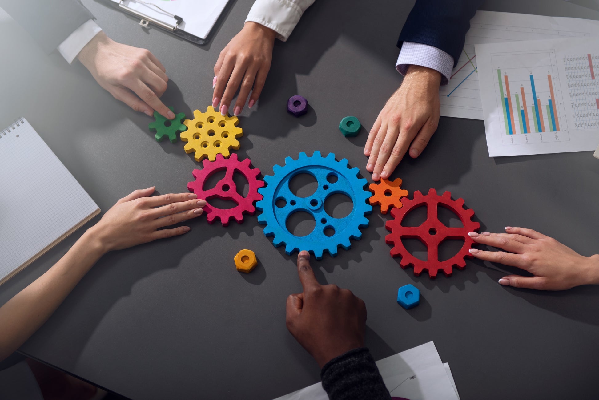 Close-up of gears in motion, representing streamlined processes and operational efficiency.